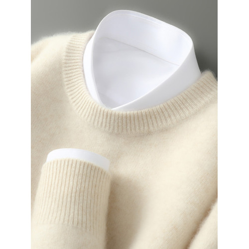 秋冬加厚100%純羊毛衫男士圓領毛衣男士羊絨衫寬松大碼針織打底衫