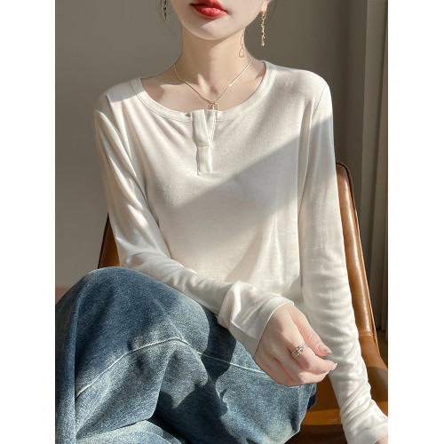 慵懶風~設計感半開V領萊賽爾天絲針織衫女純色簡約百搭長袖打底衫