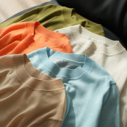 85714 福利特 女士全羊毛針織衫 圓領五分袖打底衫 中袖T 秋款