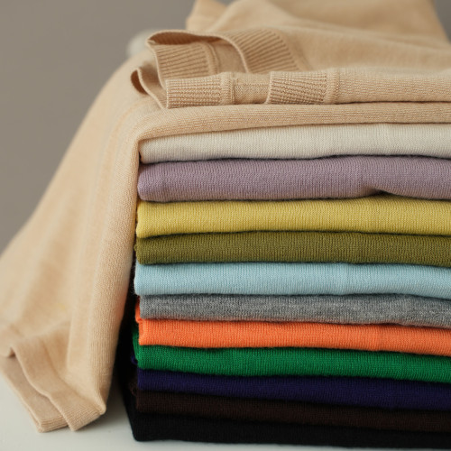 85714 福利特 女士全羊毛針織衫 圓領五分袖打底衫 中袖T 秋款