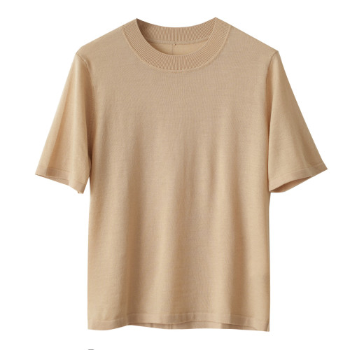 85714 福利特 女士全羊毛針織衫 圓領五分袖打底衫 中袖T 秋款