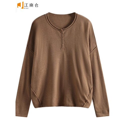 江南倉||品牌折釦毛衣女寬松內搭秋冬款針織羊毛衫套頭保暖打底衫