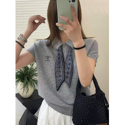 奧萊專櫃女裝配絲巾翻領冰絲針織衫寬松顯瘦上衣洋氣打底衫潮