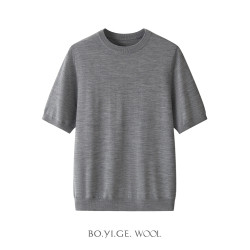 2025秋冬新品100%綿羊毛圓領短袖女士針織毛衣基礎打底衫修身百搭