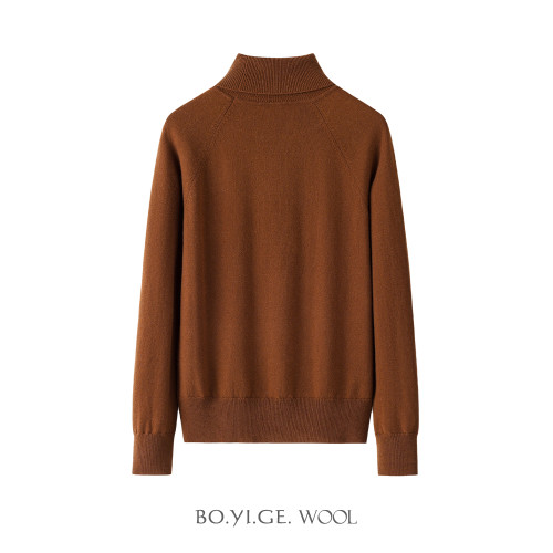 博依格秋冬新款100%綿羊毛針織女士高翻領毛衣寬松保暖基礎打底衫