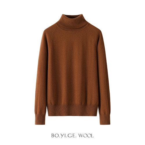 博依格秋冬新款100%綿羊毛針織女士高翻領毛衣寬松保暖基礎打底衫