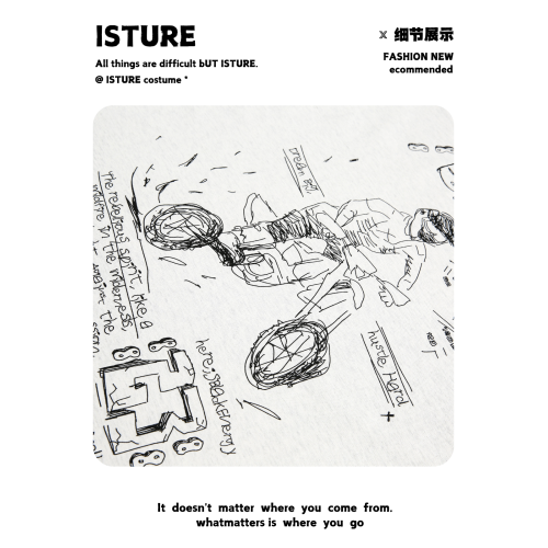 ISTURE美式復古卡通印花圓領長衣情侶簡約寬松休閒長袖百搭打底衫