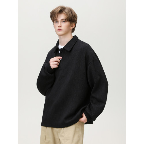 STA官方店2025新款秋季提花翻領長袖衛衣男女百搭打底衫情侶上衣