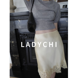 LadyChi  敭子紗100羊毛薄款透氣無縫一字領針織短袖短款打底衫夏