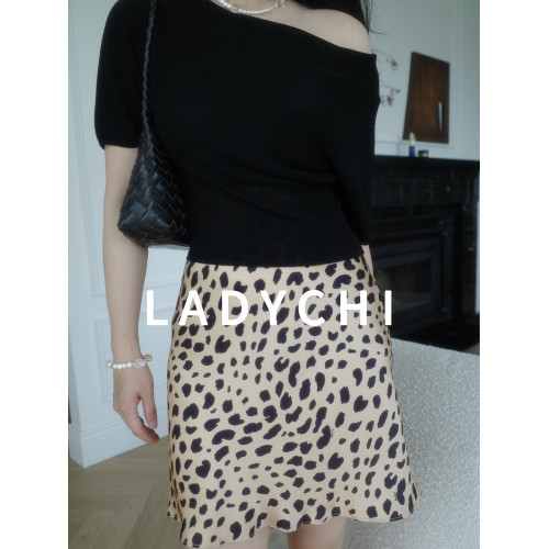 LadyChi  敭子紗100羊毛薄款透氣無縫一字領針織短袖短款打底衫夏