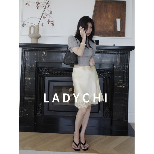 LadyChi  敭子紗100羊毛薄款透氣無縫一字領針織短袖短款打底衫夏