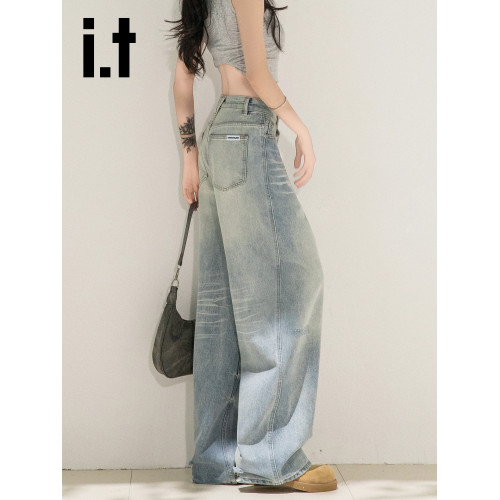 it:CHOCOOLATE淺色濶腿女牛仔褲美式復古直筒新款長褲子高街褲子