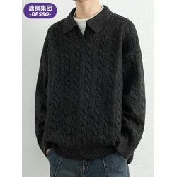 唐獅集團DESSO翻領毛衣男春秋季潮牌寬松套頭毛線衣服針織打底衫