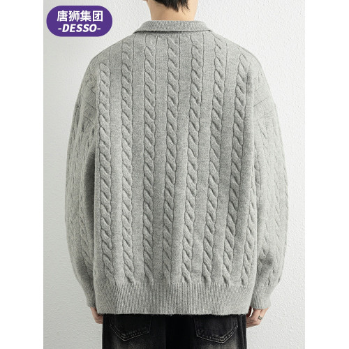唐獅集團DESSO翻領毛衣男春秋季潮牌寬松套頭毛線衣服針織打底衫