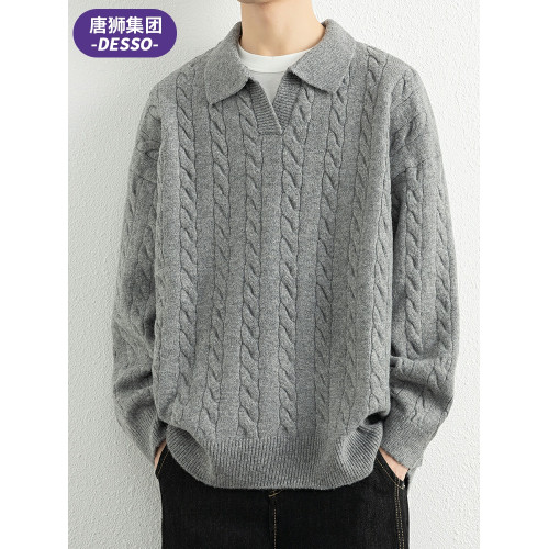 唐獅集團DESSO翻領毛衣男春秋季潮牌寬松套頭毛線衣服針織打底衫