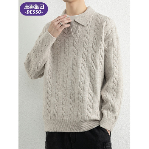 唐獅集團DESSO翻領毛衣男春秋季潮牌寬松套頭毛線衣服針織打底衫