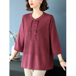 中老年媽媽裝針織衫女寬松薄款七分袖上衣夏季大碼中袖冰絲打底衫