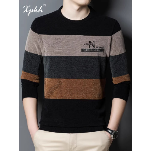 XPKH針織打底衫圓領薄款毛衣2025新款春秋季男純色百搭長袖針織衫