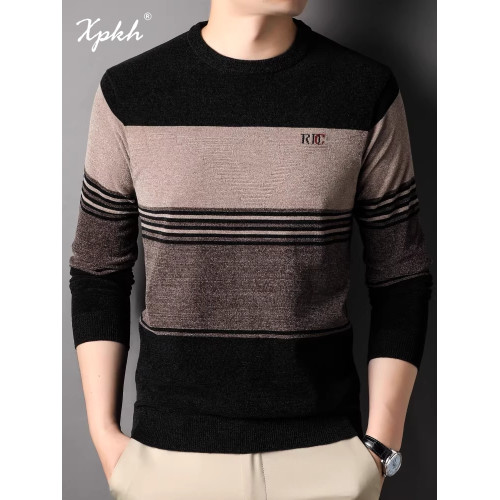 XPKH針織打底衫圓領薄款毛衣2025新款春秋季男純色百搭長袖針織衫