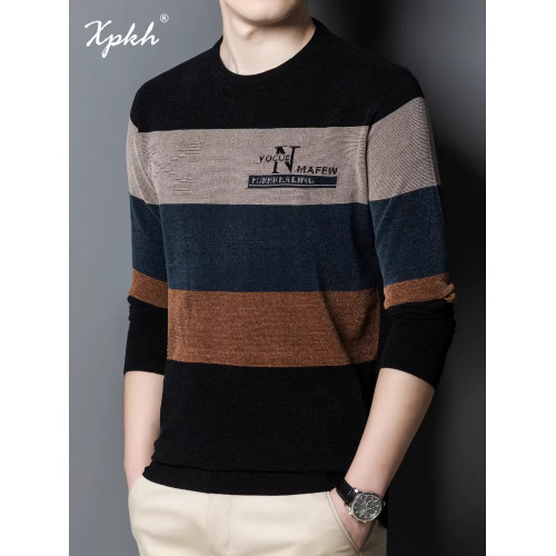 XPKH針織打底衫圓領薄款毛衣2025新款春秋季男純色百搭長袖針織衫