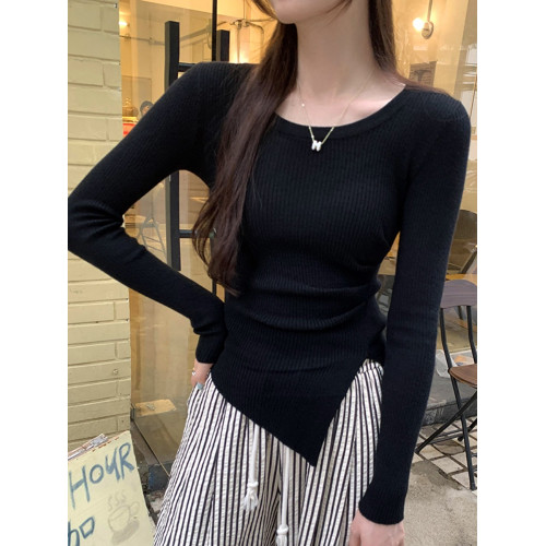 別致圓領修身內搭打底衫女秋冬新款高級感入秋韓系穿搭針織衫上衣