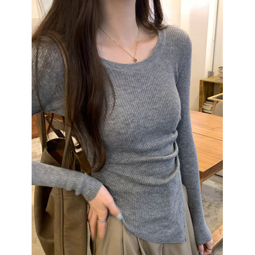 別致圓領修身內搭打底衫女秋冬新款高級感入秋韓系穿搭針織衫上衣