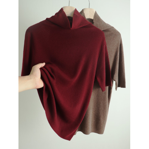 秋季新款內搭堆堆領短袖針織打底衫高領毛衣寬松純色彈力百搭上衣