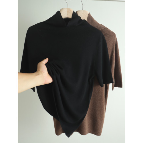 秋季新款內搭堆堆領短袖針織打底衫高領毛衣寬松純色彈力百搭上衣