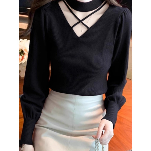 半高領打底衫女秋冬內搭韓版時尚洋氣鏤空設計感修身毛衣針織上衣