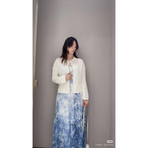 2025春季新款女裝白色鏤空長袖毛針織衫女寬松圓領套頭打底衫