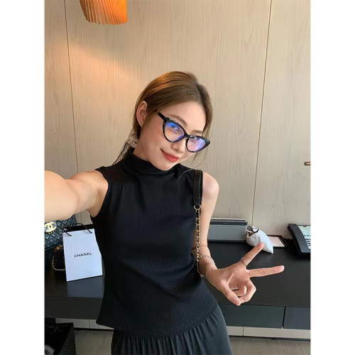 歐洲初秋上衣女新款白色高領無袖針織衫2022年新款緊身打底衫潮