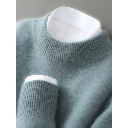 100%純羊毛衫男一線成衣半高領加厚針織毛衣寬松羊毛衫無縫打底衫