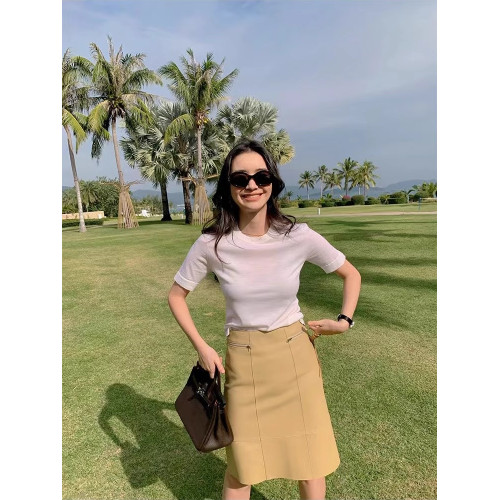 Ckapo Rouje法式純色羊毛針織短袖女夏季薄款修身顯瘦打底衫上衣