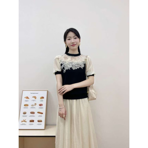 2025夏季新款女裝時尚休閒百搭圓領短袖針織衫女修身顯瘦打底衫