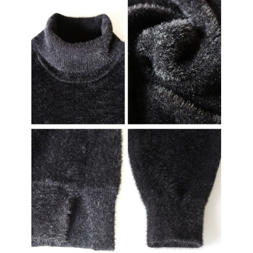高級水貂絨高領毛衣男寬松慵懶風高級感黑色加厚內搭男女生打底衫