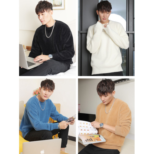 高級水貂絨高領毛衣男寬松慵懶風高級感黑色加厚內搭男女生打底衫