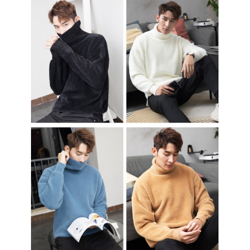 高級水貂絨高領毛衣男寬松慵懶風高級感黑色加厚內搭男女生打底衫
