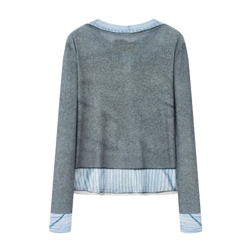 2025秋季新款時尚甜酷百搭菱格印花假兩件圓領打底衫女2530Z13724