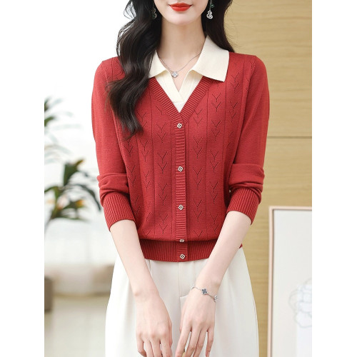 假兩件長袖打底衫外穿女士2025秋冬季新款洋氣翻領上衣減齡針織衫