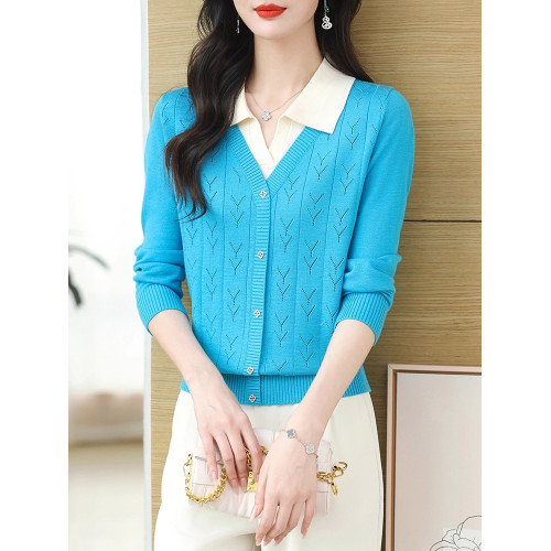 假兩件長袖打底衫外穿女士2025秋冬季新款洋氣翻領上衣減齡針織衫