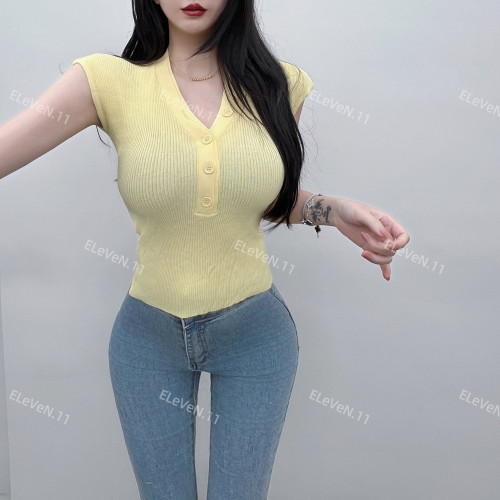 薄款冰絲v領飛飛袖針織衫女夏外穿內搭緊身韓版短款打底衫上衣