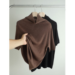 2025年秋季新款優質羊毛混紡針織衫女高領短袖毛衣氣質內搭打底衫