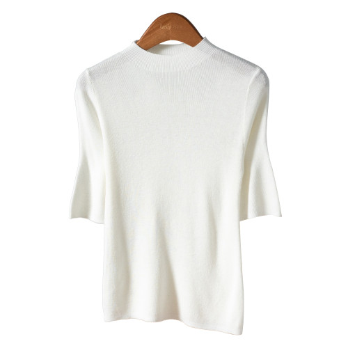 CandyCans 極簡老錢風半高領中袖羊毛針織衫女修身顯瘦打底衫上衣