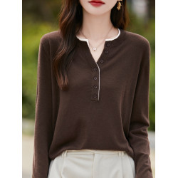 2025新款女春秋季外穿上衣套頭圓領撞色內搭針織衫休閒長袖打底衫