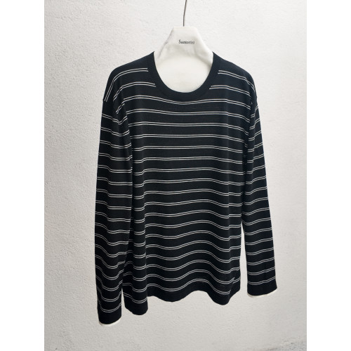 肯豆風 松弛感袖口撞色綿羊毛混紡條紋針織打底衫冬季百搭上衣女