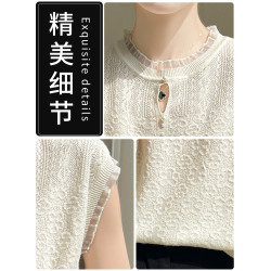 蕾絲提花釘珠無袖背心女夏季2025新款打底衫洋氣大碼冰絲針織上衣