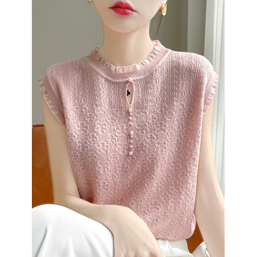 蕾絲提花釘珠無袖背心女夏季2025新款打底衫洋氣大碼冰絲針織上衣