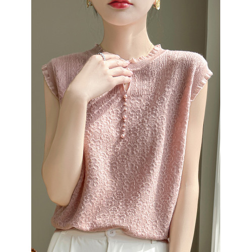 蕾絲提花釘珠無袖背心女夏季2025新款打底衫洋氣大碼冰絲針織上衣