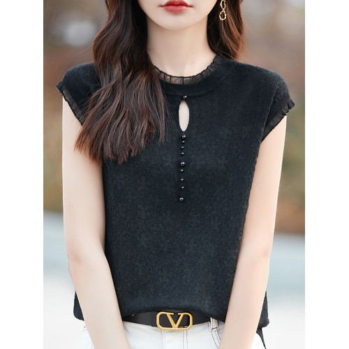 蕾絲提花釘珠無袖背心女夏季2025新款打底衫洋氣大碼冰絲針織上衣