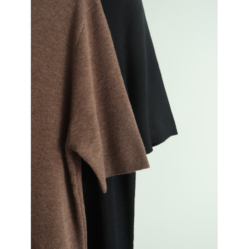 秋季新款經典高領短袖針織打底衫毛衣寬松修身純色彈力百搭女上衣